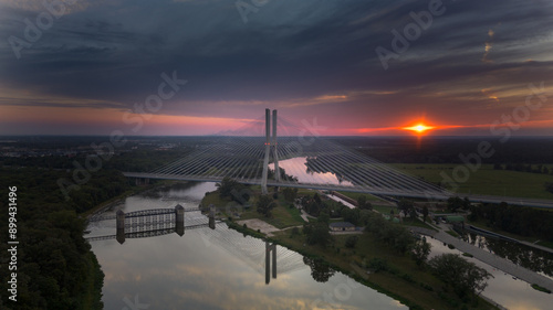 Aerial view of Most Redzinski on sunrise in Wroclaw, Poland photo