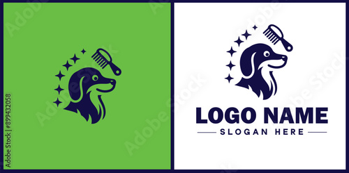 Dog grooming icon Canine care Pet grooming Dog styling flat logo sign symbol editable vector