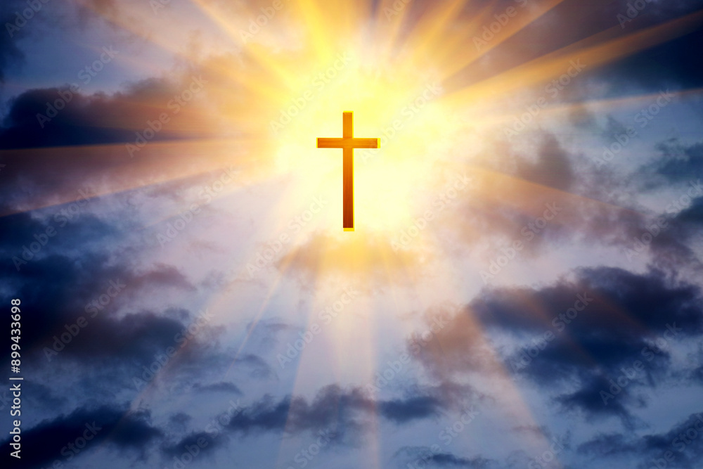 Cross on the background of the sky with clouds and the sun. Cross on the background of the sky with clouds and the sun.