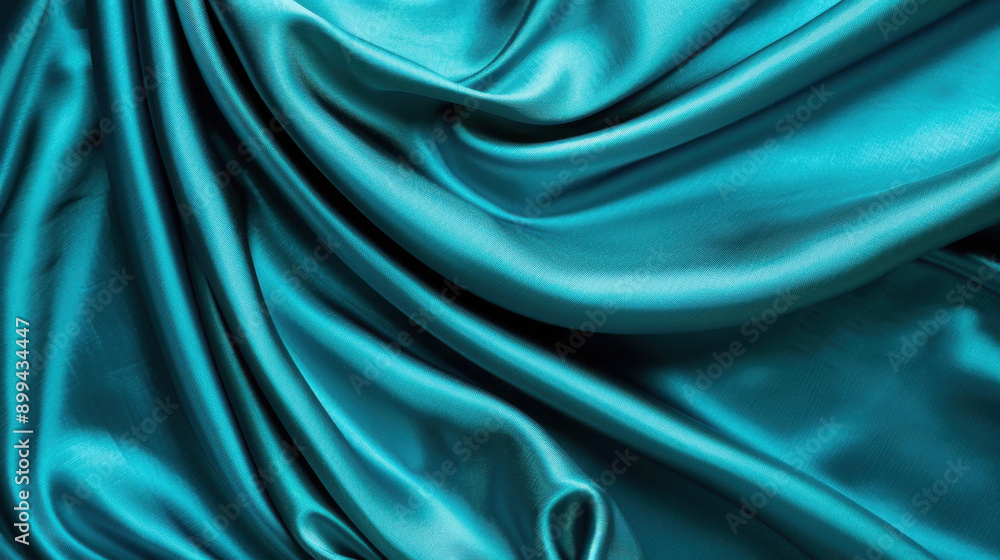 Obraz premium Elegant dark teal silk satin with soft wavy folds, perfect for curtains or drapery. Ideal for Christmas, Valentine, or anniversary themes.