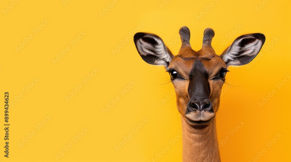 Naklejka premium A captivating okapi stands out against a vibrant orange backdrop, perfect for drawing attention with its striking colors.