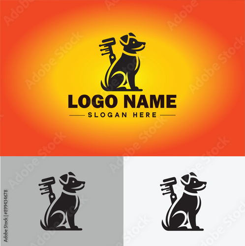 Dog grooming icon Canine care Pet grooming Dog styling flat logo sign symbol editable vector