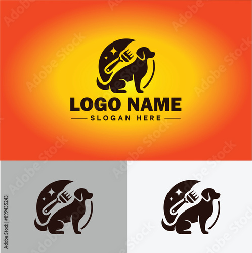 Dog grooming icon Canine care Pet grooming Dog styling flat logo sign symbol editable vector