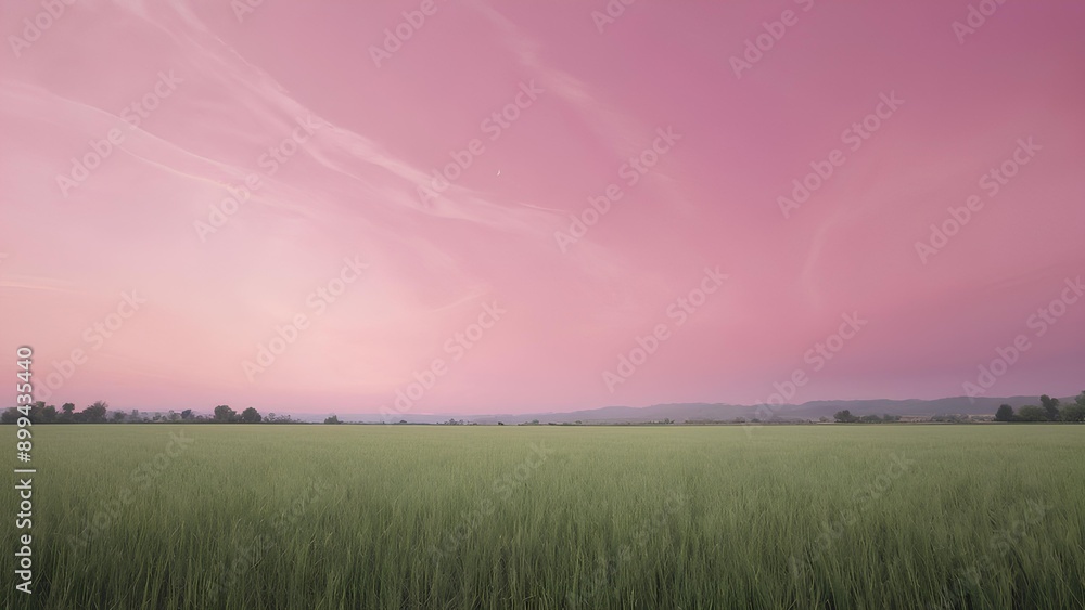Fototapeta premium Pink sky, grass, pink sky scenery