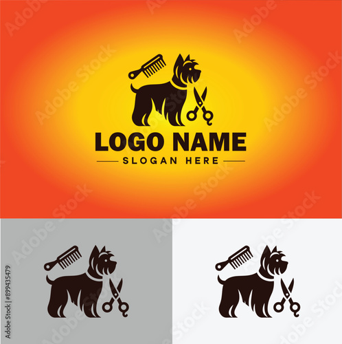 Dog grooming icon Canine care Pet grooming Dog styling flat logo sign symbol editable vector