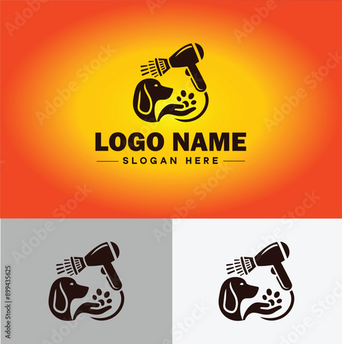 Dog grooming icon Canine care Pet grooming Dog styling flat logo sign symbol editable vector