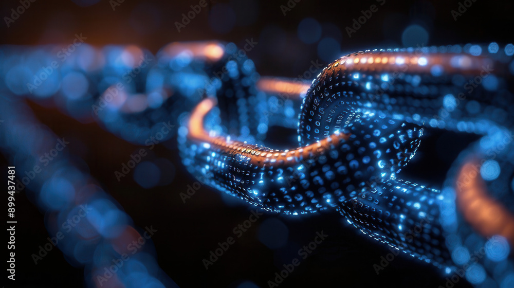Futuristic Blockchain Technology Concept with Glowing Digital Chain Links, Representing Security and Innovation in Modern Digital Networks Futuristic Blockchain Technology Concept with Glowing Digital Chain Links, Representing Security and Innovation in Modern Digital Networks
