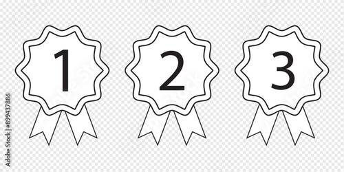 Vector blue badge icon hand drawn style isolated on white background. Award symbol for site design, logo, app.eps 10.