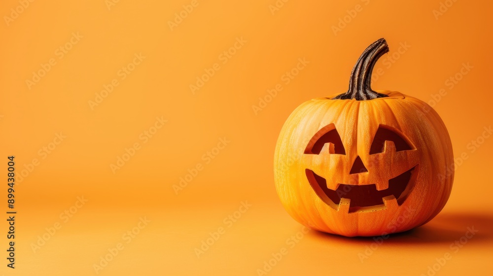 Halloween pumpkin with traditional carvings on an orange background. Ideal for seasonal, festive, and autumn-themed projects. Halloween pumpkin with traditional carvings on an orange background. Ideal for seasonal, festive, and autumn-themed projects.