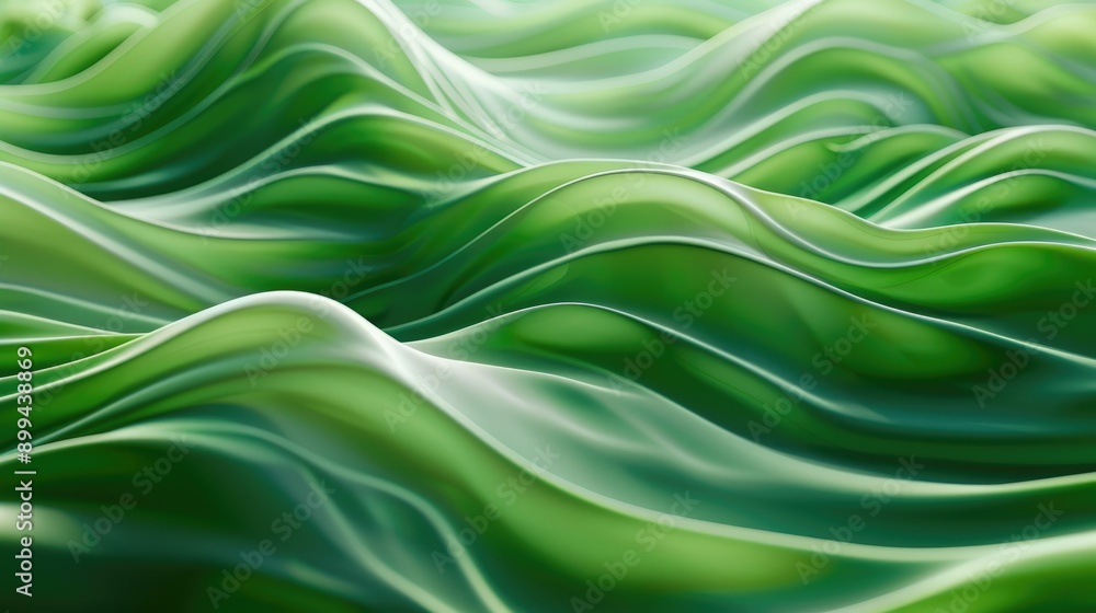 Mesmerizing 3D green wave pattern, representing the flow of sustainable practices and environmental care Mesmerizing 3D green wave pattern, representing the flow of sustainable practices and environmental care