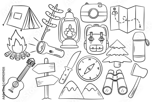 Set of hand drawn camping doodle