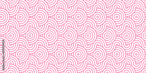 Vector overlapping Pattern Minimal diamond geometric pink color spiral line waves abstract wave line. seamless pink tile stripe overlap creative retro circle line fabric pattern white background.