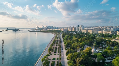 Aerial skyline of Baku, Azerbaijan