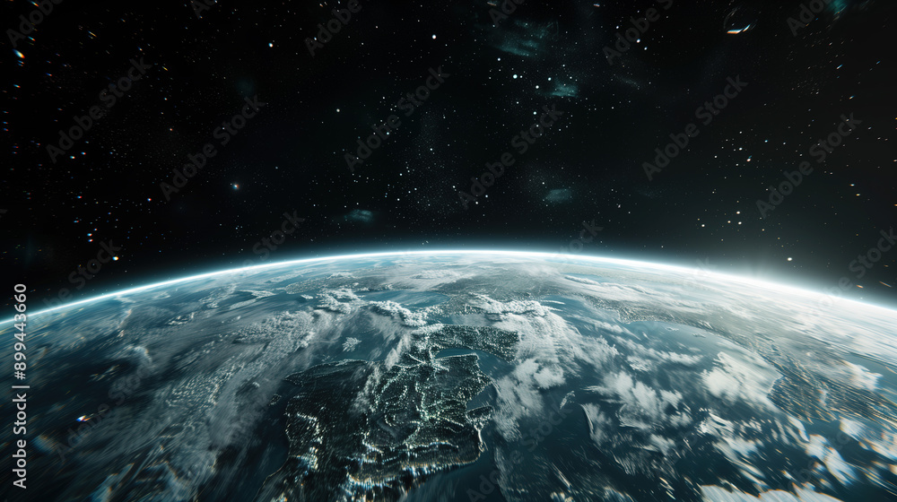 Fototapeta premium High-Definition Realistic Image of Earth in Space, Showcasing Futuristic Elements and Detailed Planetary Features, Captured with Advanced Technology for an Immersive Experience