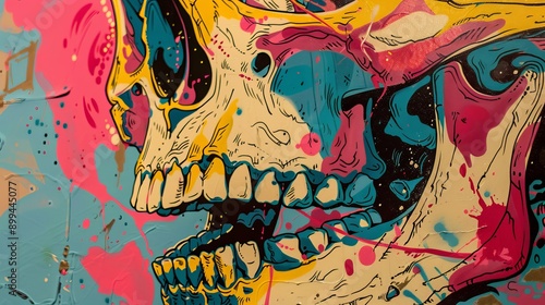 Skull pop artwork detail with illustrations