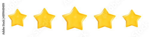 3d five stars rating for best excellent services rating, positive feedback, 3d realistic style rendering, Customer review rating feedback concept with five  golden stars Achievements for games, Vector