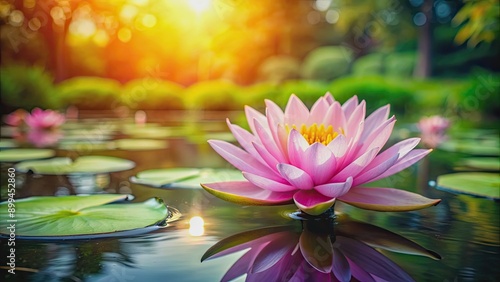 Beautiful lotus flower blooming in a serene garden pond, lotus, flower, garden, pond, bloom, nature, relaxation, tranquility, beauty