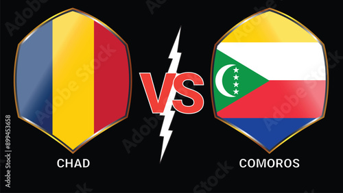 Chad vs Comoros Soccer football match with Black Background and Versus Flags