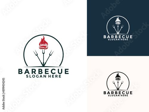 Barbecue, BBQ, Grill Logo icon vector, Barbeque Grill food and restaurant logo template