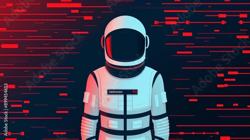 A futuristic astronaut standing against a vibrant digital backdrop, symbolizing space exploration and technology innovation. photo