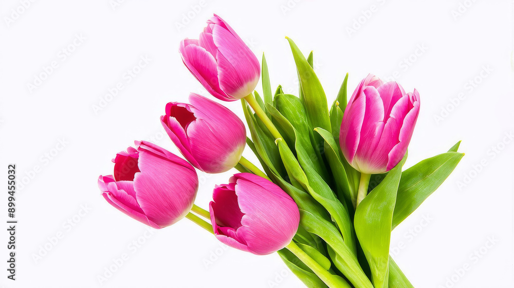 Beautiful Pink Tulips Bouquet on White Background Perfect for Spring and Mother's Day Beautiful Pink Tulips Bouquet on White Background Perfect for Spring and Mother's Day