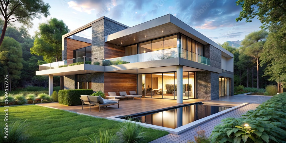 Architectural project of a modern residence in a lush and natural environment, architecture, design, house, home, building Architectural project of a modern residence in a lush and natural environment, architecture, design, house, home, building