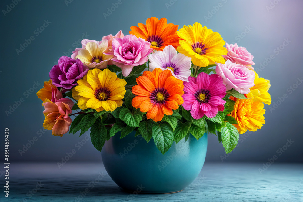 Bouquet of colorful flowers. Flowers in a pot. A large bouquet of flowers on a dark multi-colored background Bouquet of colorful flowers. Flowers in a pot. A large bouquet of flowers on a dark multi-colored background