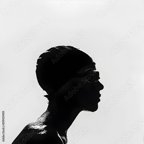 Minimalist Swimmer Silhouette Portrait on Blank Background