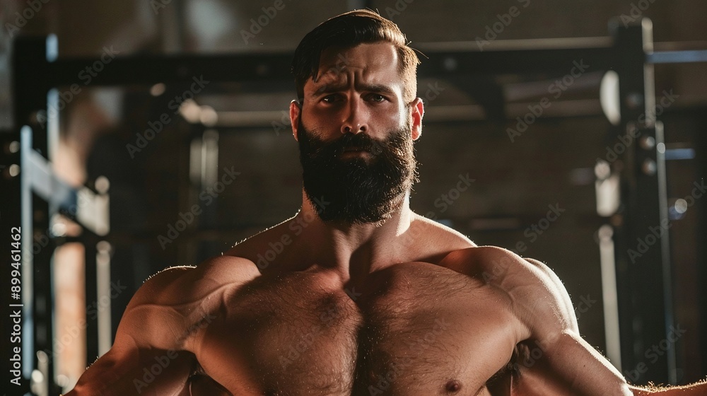Fototapeta premium Fitness model, athlete with big muscles in the gym during training
