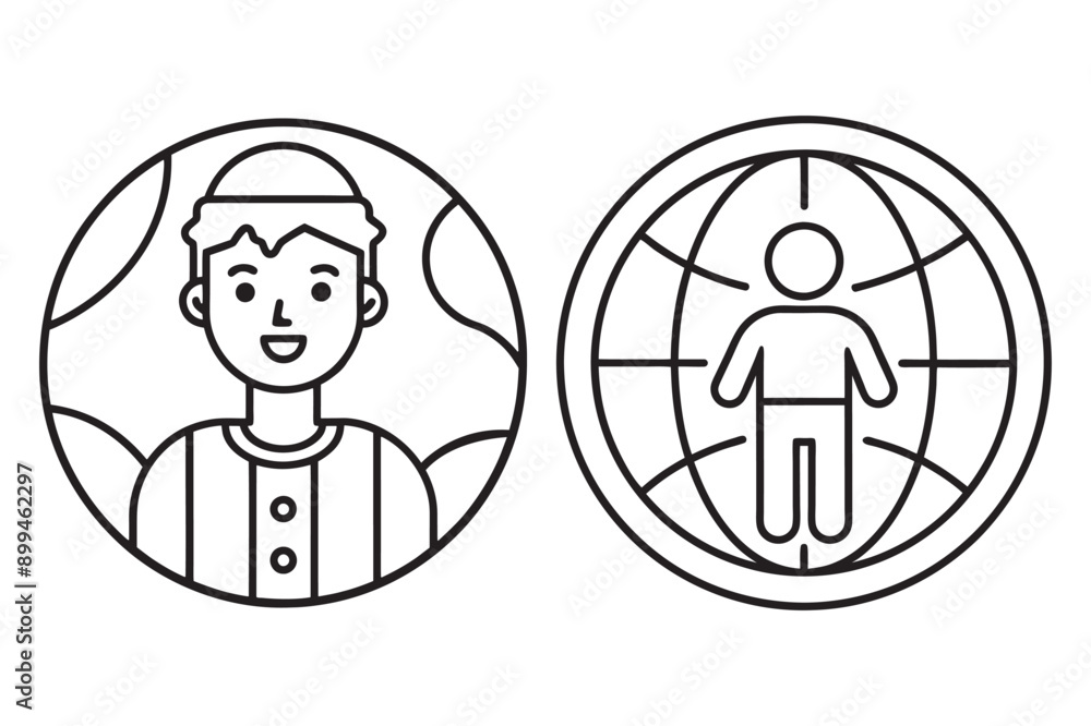 Youth Day Line Art Icons - Minimalist Black and White Vector Illustrations. Youth Day Line Art Icons - Minimalist Black and White Vector Illustrations.