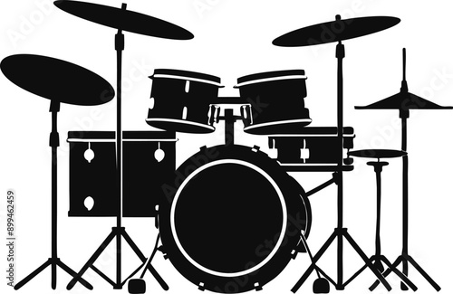  drum kit silhouette vector illustration on white background 