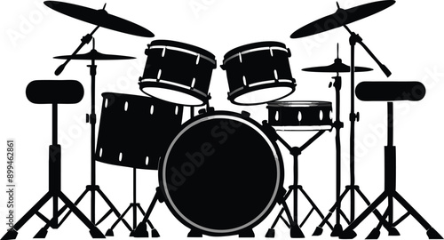 drum kit silhouette vector illustration on white background 