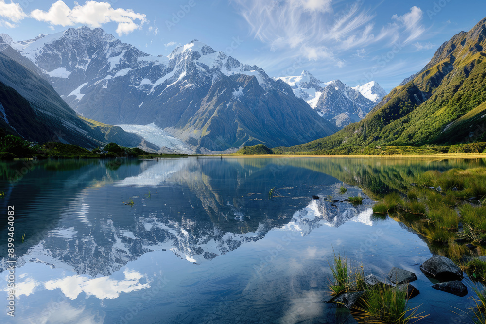 Tranquil lake with mountains reflecting in water Tranquil lake with mountains reflecting in water
