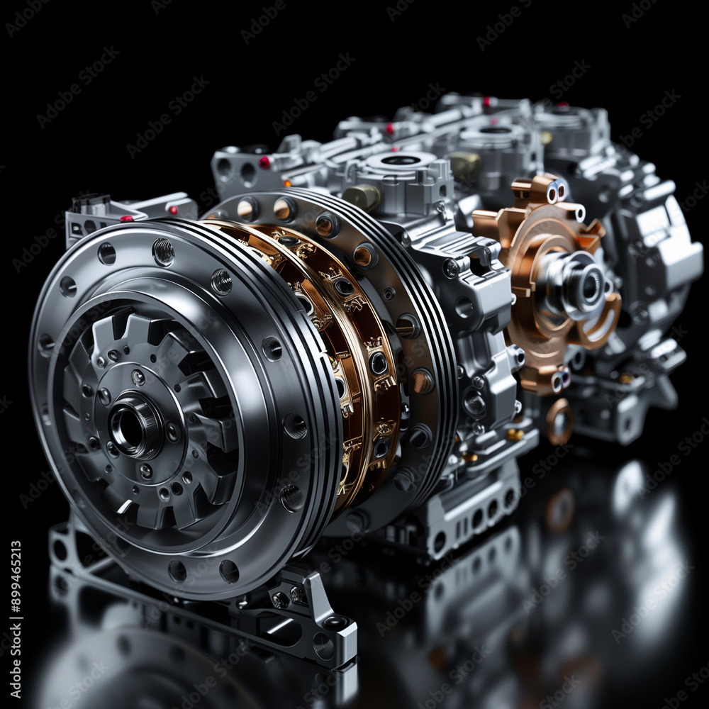 Detailed close-up of a mechanical engine component. Detailed close-up of a mechanical engine component.