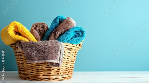 The wicker basket with towels photo