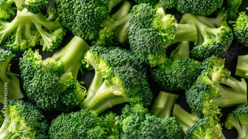 Background of boiled green broccoli in close up view