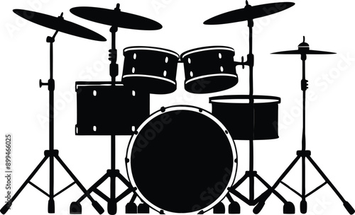  drum kit silhouette vector illustration on white background 