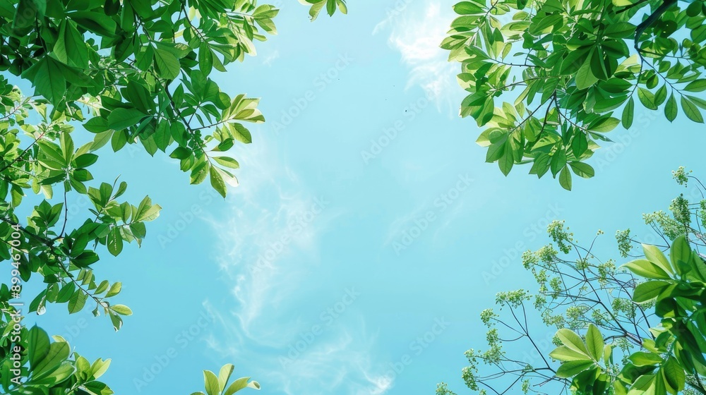 Background of tree leaves with sky for text input Background of tree leaves with sky for text input