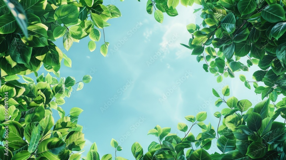 Background of tree leaves with sky for text input Background of tree leaves with sky for text input