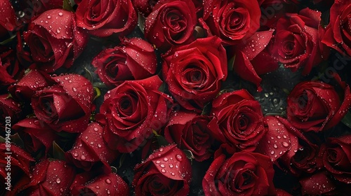 Fototapeta Naklejka Na Ścianę i Meble -  Background of wet red roses