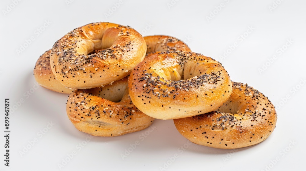Bagels displayed against white backdrop Bagels displayed against white backdrop