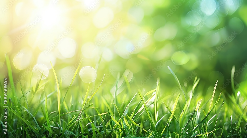Fototapeta premium Blurry view of grass under sunlight