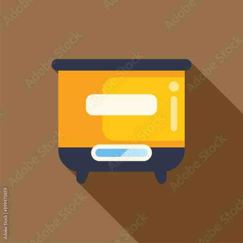 Yellow multicooker is cooking food, with a blue light indicating it is on