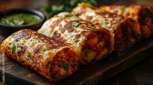 Delicious Indian Street Food: A Close Up of  Crispy Masala Dosa photo