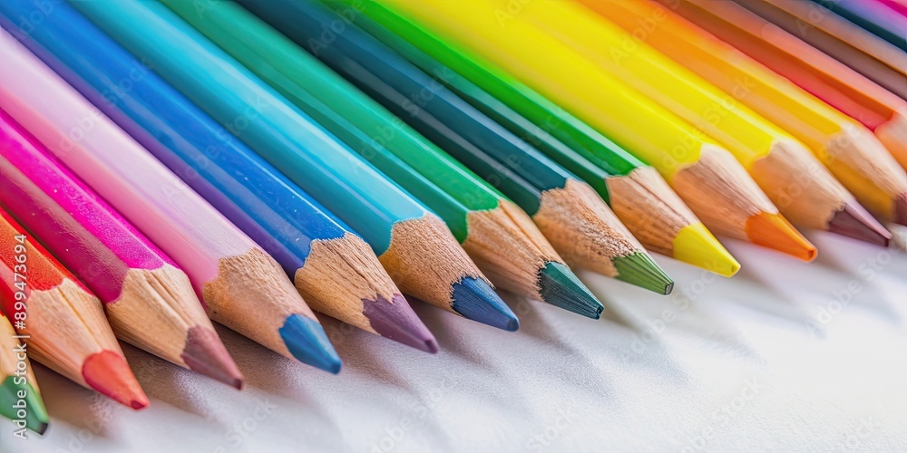 A close-up shot of colorful pencils on a white background, school supplies, art supplies A close-up shot of colorful pencils on a white background, school supplies, art supplies