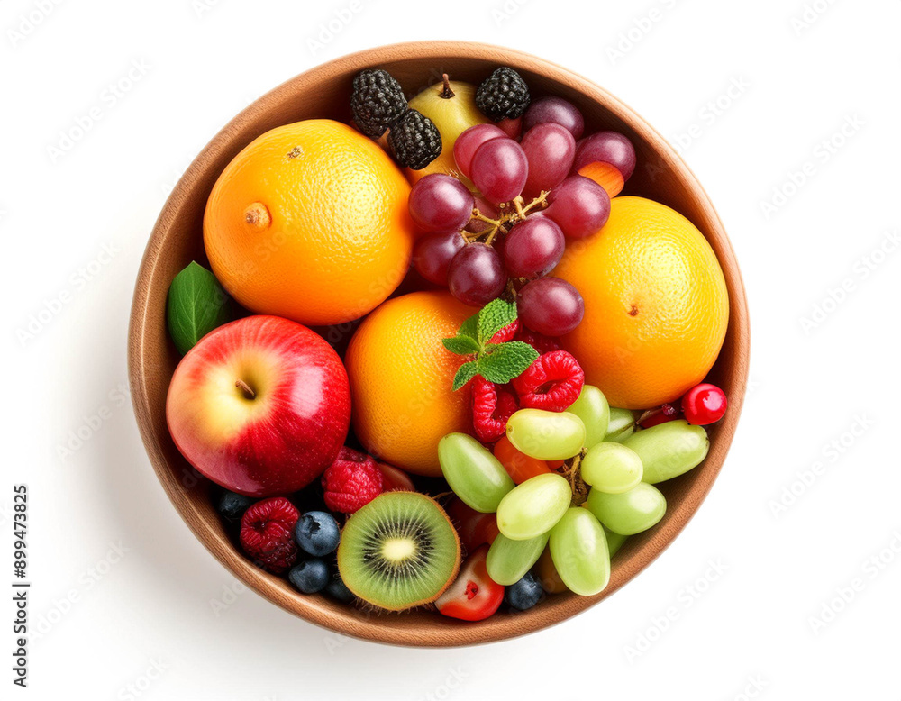 Obst Arrangement in einer Schale, isoliert auf weißen Hintergrund, Freisteller Obst Arrangement in einer Schale, isoliert auf weißen Hintergrund, Freisteller