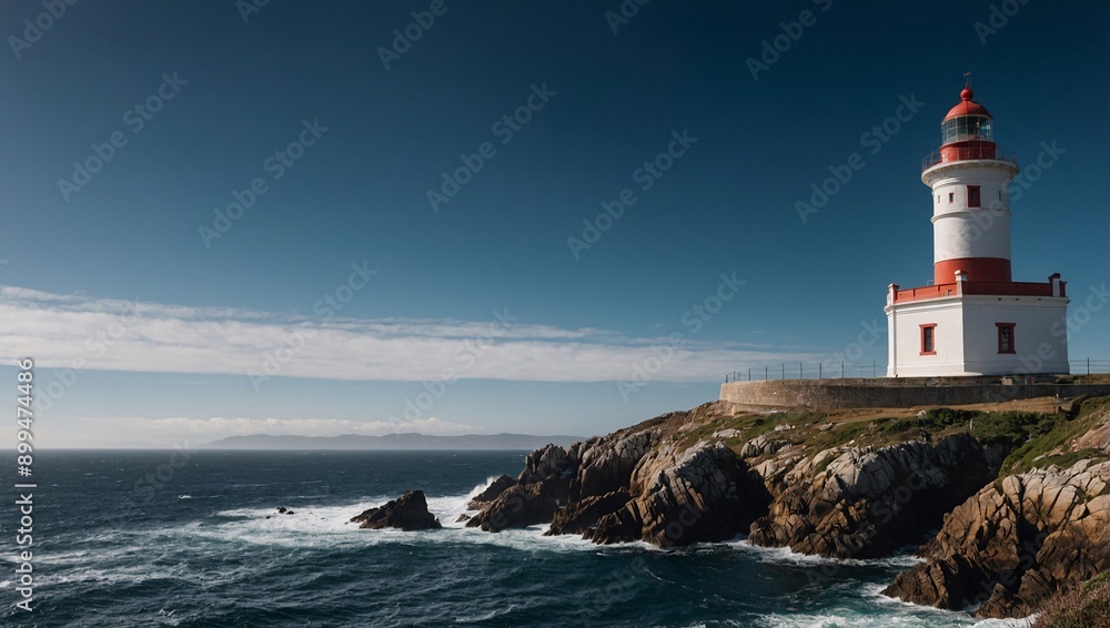 Punta Nariga lighthouse in Spain's Galicia, iconic seaside view. High contrast Punta Nariga lighthouse in Spain's Galicia, iconic seaside view. High contrast