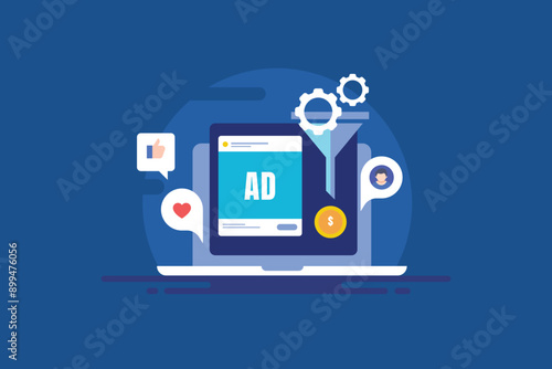 Customer centric ads on social media, sponsored adverting enhance brand authority, user engagement and conversion rate conceptual vector illustration.
