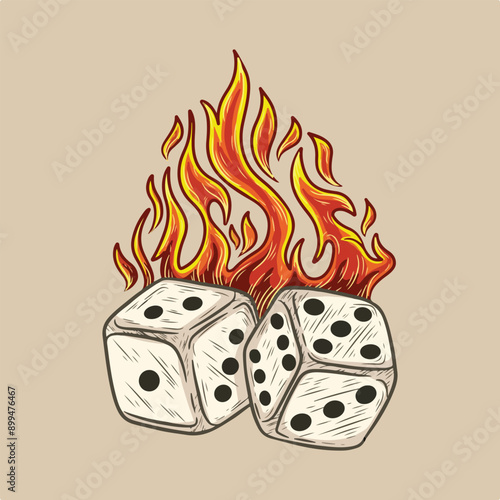 artwork illustration art t-shirt design dice on fire premium vector
