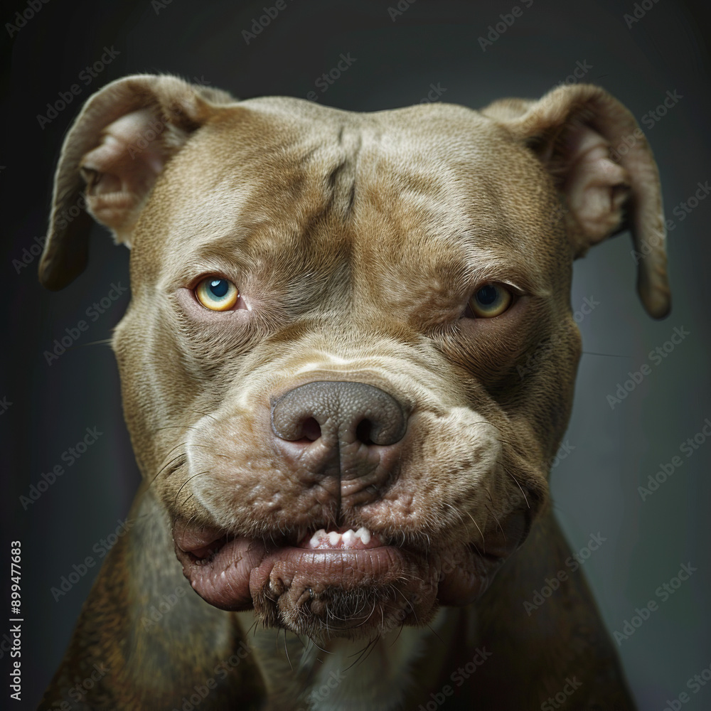Close up portrait of a fierce looking American Pit Bull with a serious expression Close up portrait of a fierce looking American Pit Bull with a serious expression